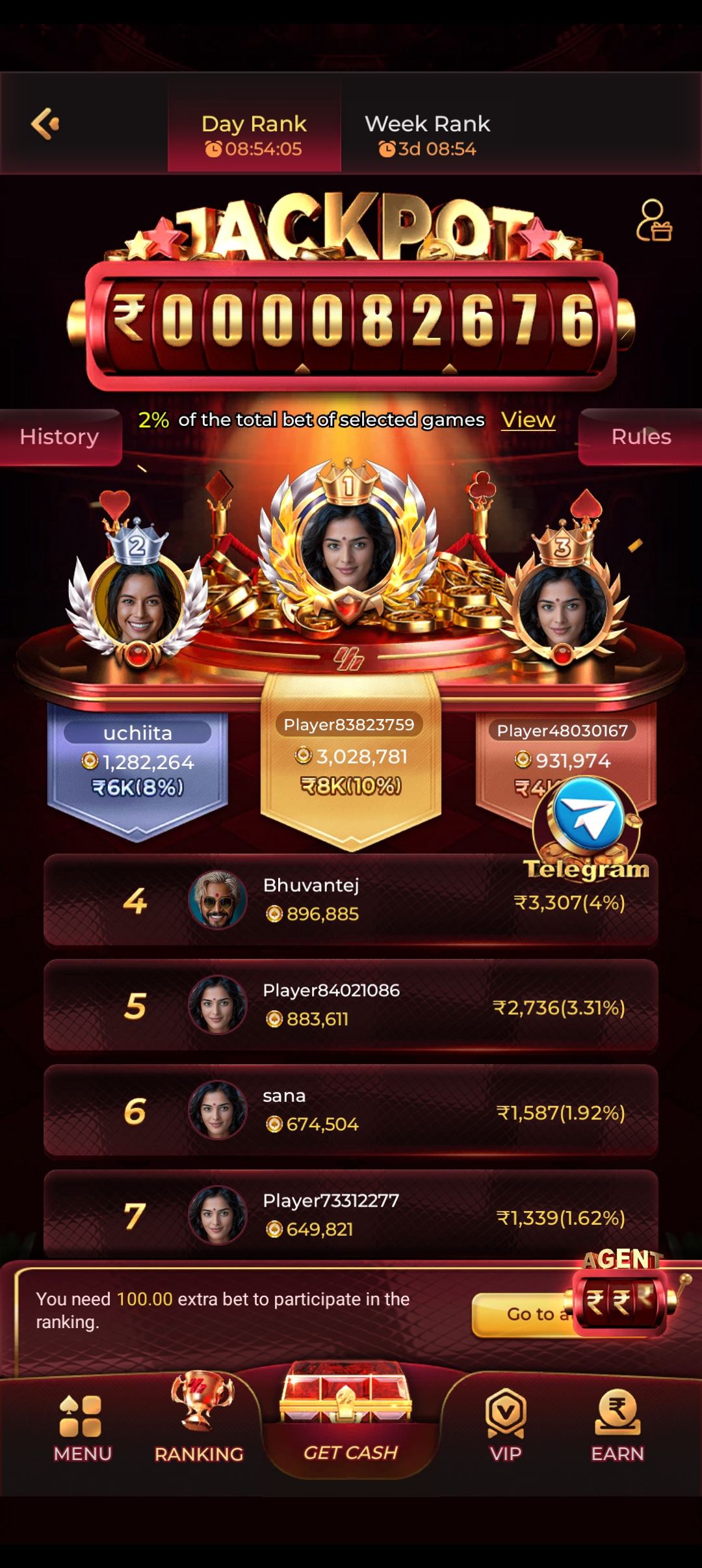 Rokda7 Daily Jackpot leaderboard with real prize pool
